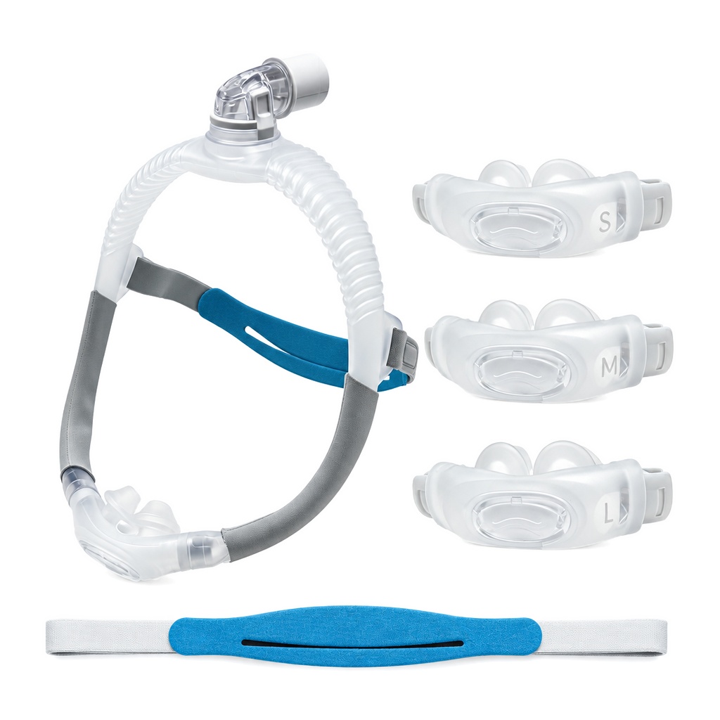Silicone Mask Bracket - หน้ากาก CPAP แบบมีหมอนรองจมูก AirFit P30i พร้อมโครงสายรัดศีรษะ